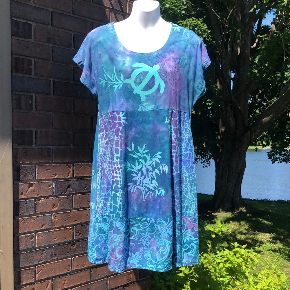 Batik Blue & Purple Short Sleeve Dress